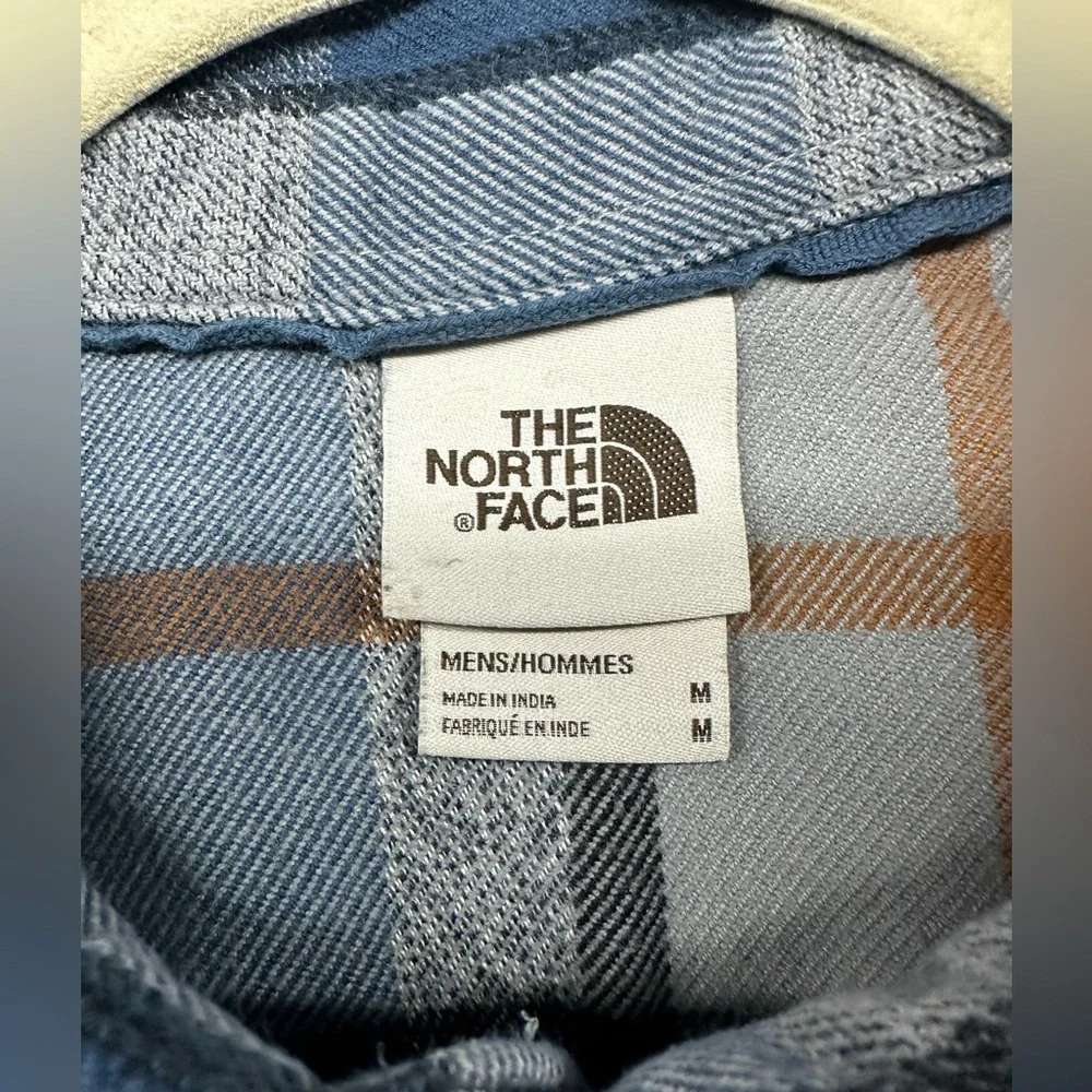The North Face Blue Gray Orange Plaid Flannel Long Sleeve Button Up Shirt Size M